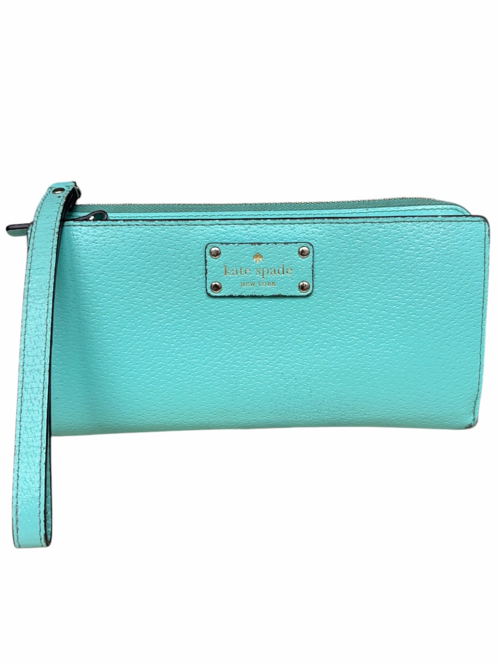 Kate Spade Leather Zip Around Wristlet Wallet, Bright Blue, Turquoise Leather